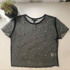 Fashion nova Black crop top with pearls
